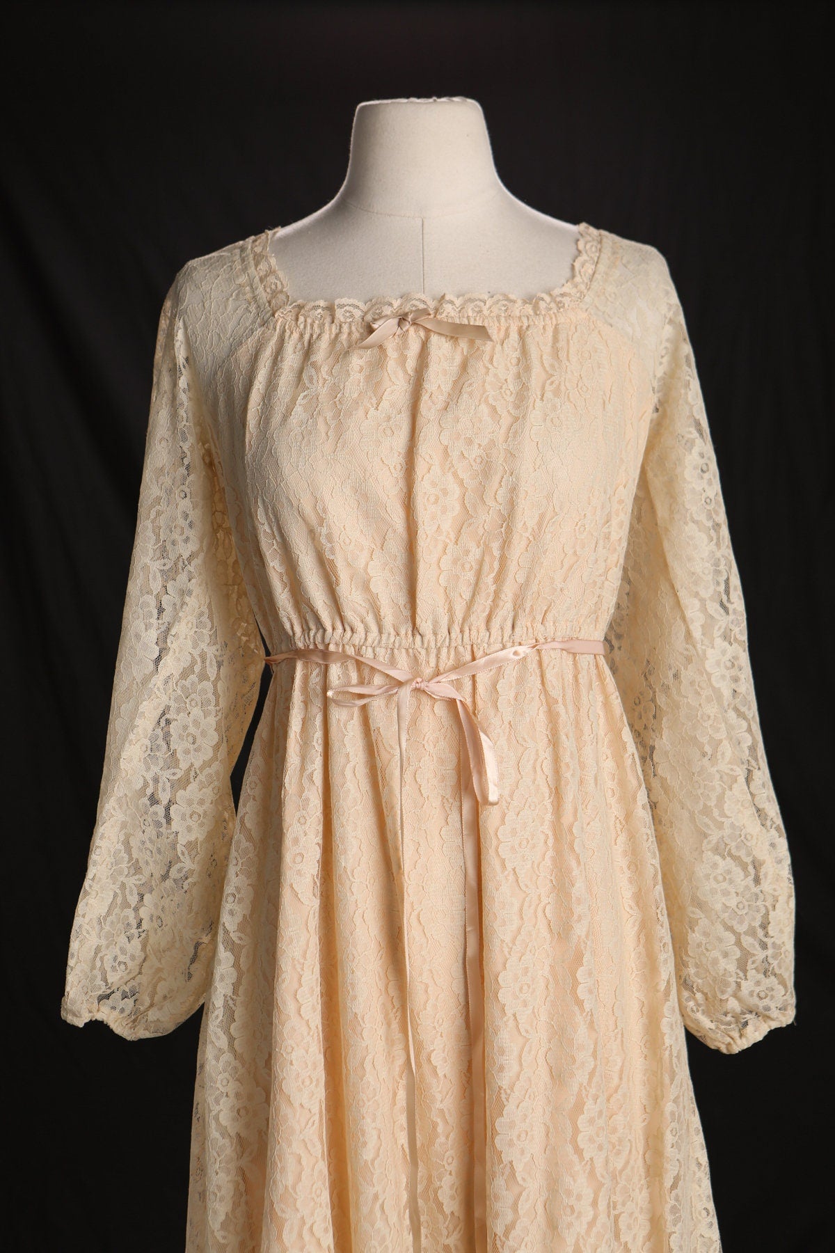 Vintage 70's Prairie Lace Long Boho Dress