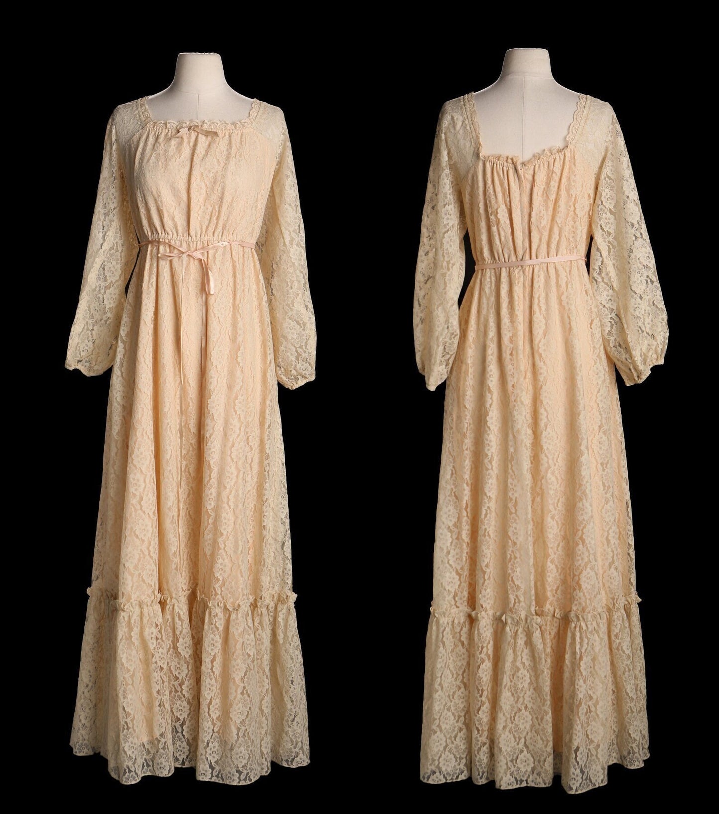Vintage 70's Prairie Lace Long Boho Dress
