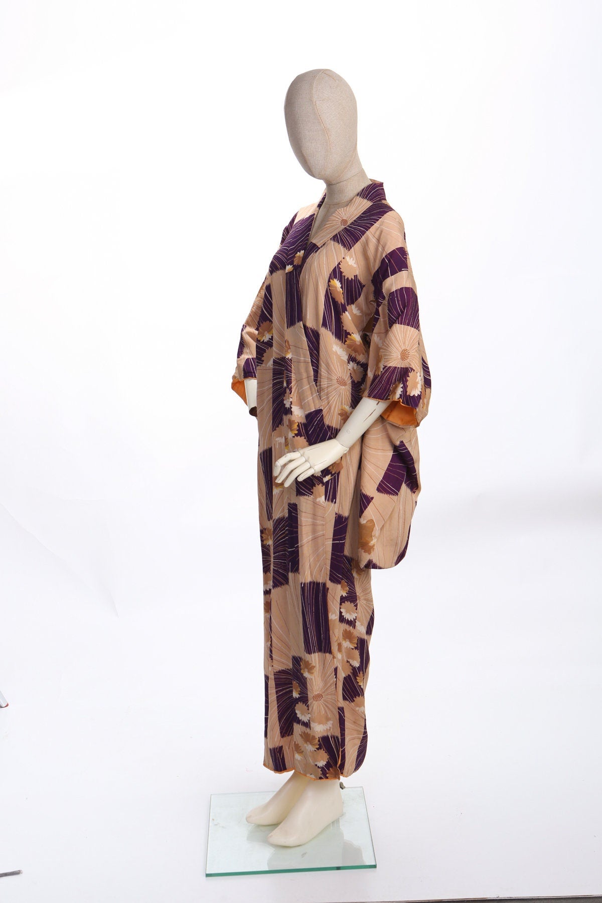 Vintage Kimono Robe - Checkered Floral Print