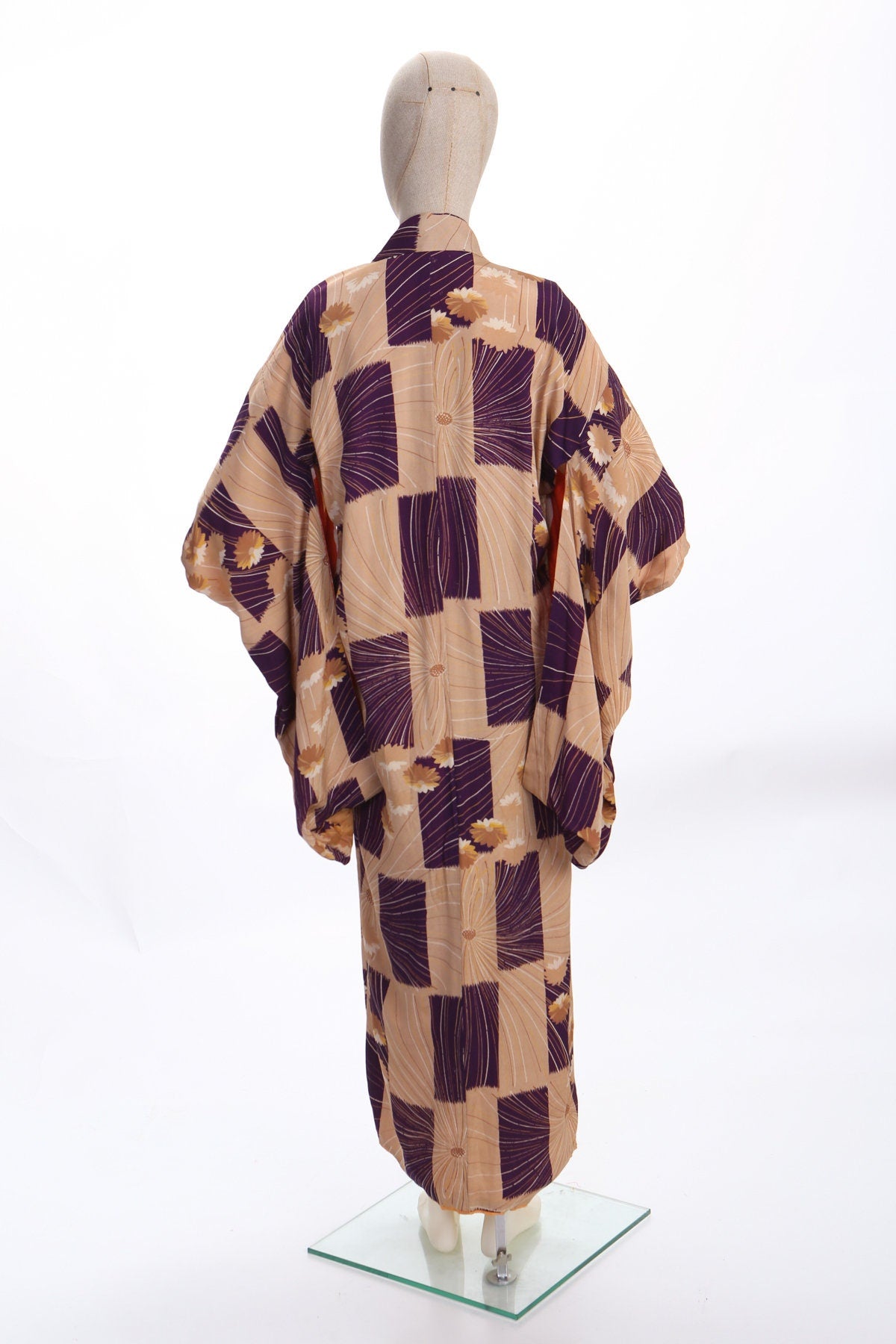 Vintage Kimono Robe - Checkered Floral Print