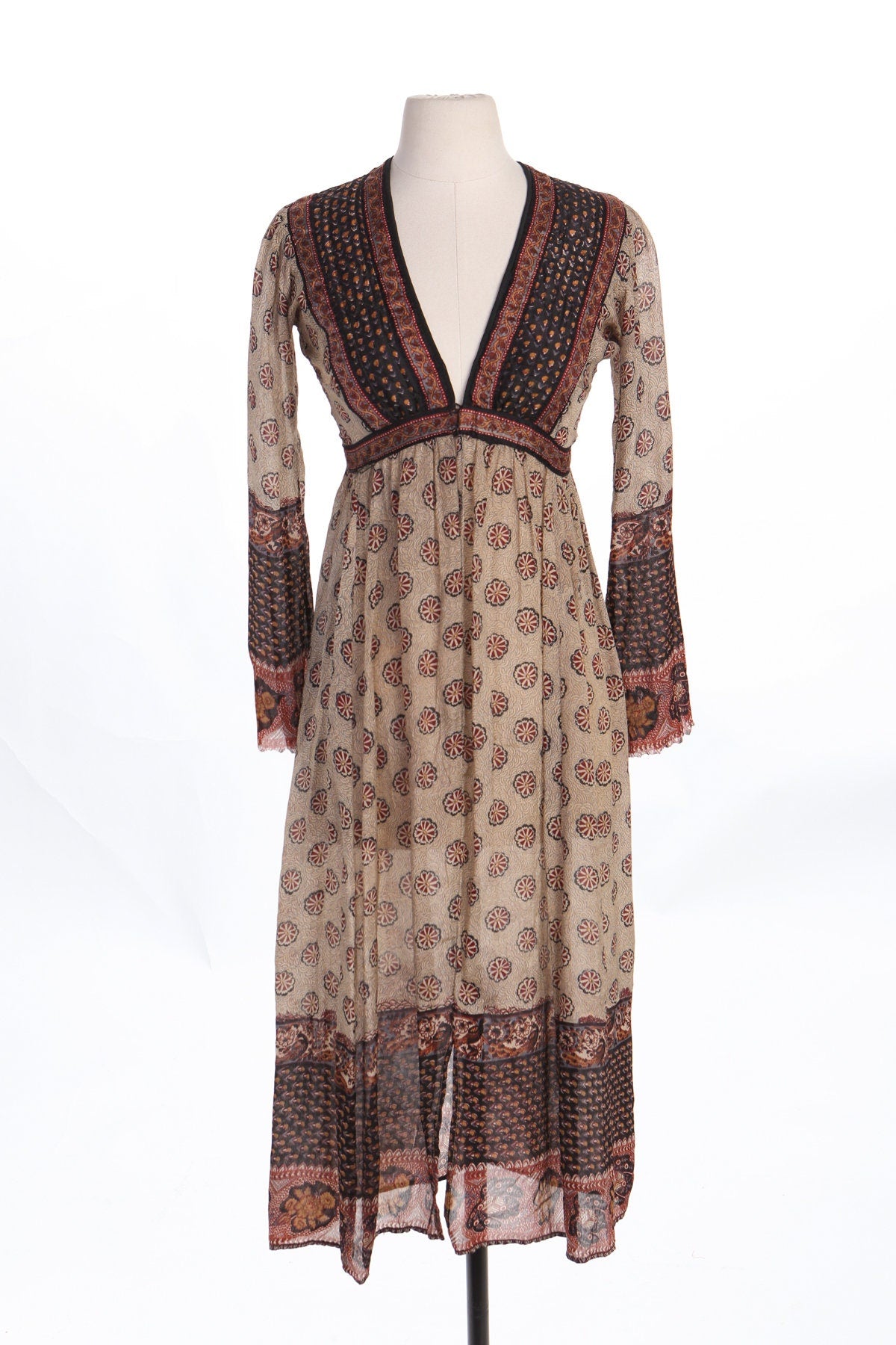 Vintage Women Bohemian Block Print Cotton Summer Dress