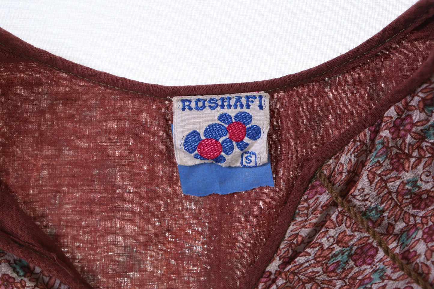 Vintage Women Floral Block Print Boho Pink and White Summer Dress