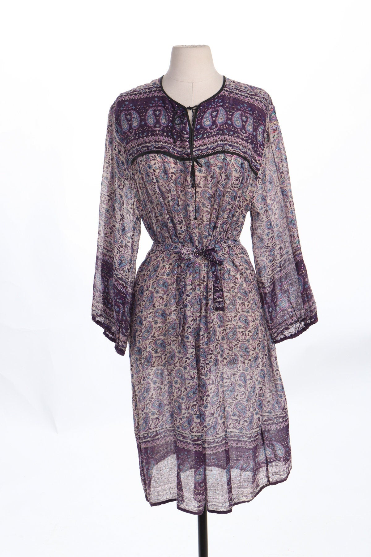 Vintage Indian Dress - Block Print Paisley Purple Boho Summer Dress