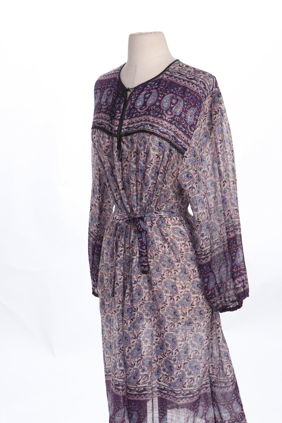 Vintage Indian Dress - Block Print Paisley Purple Boho Summer Dress