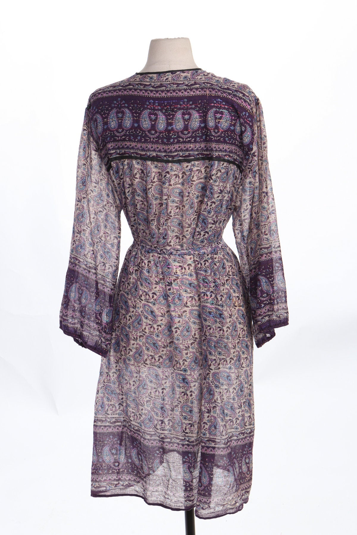 Vintage Indian Dress - Block Print Paisley Purple Boho Summer Dress