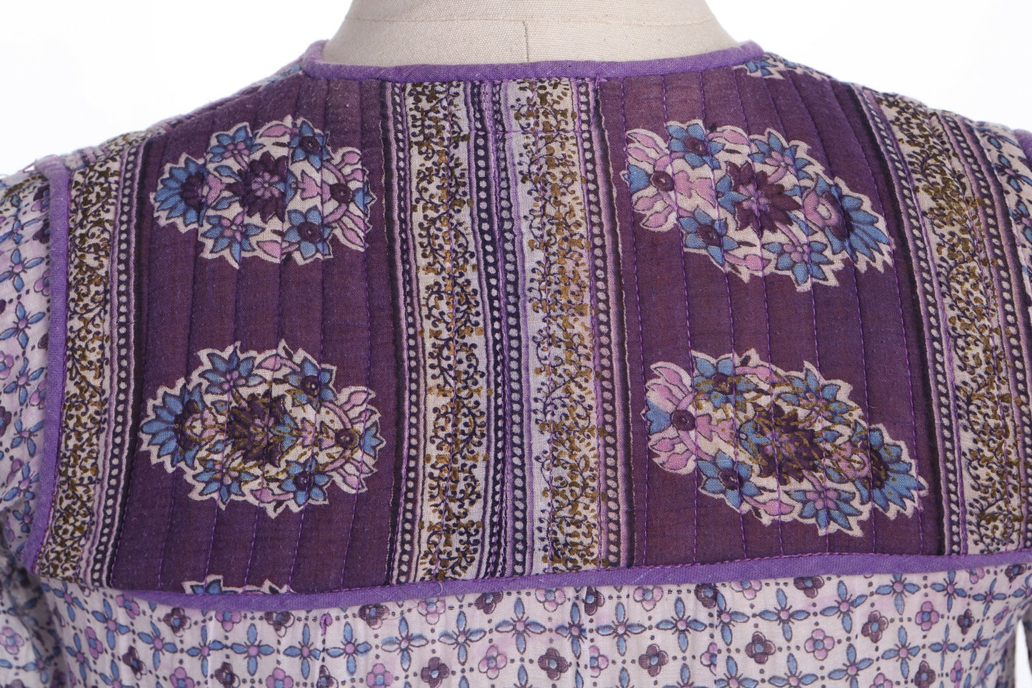 Vintage Indian Dress Block Print Paisley Design Purple Summer Hippie