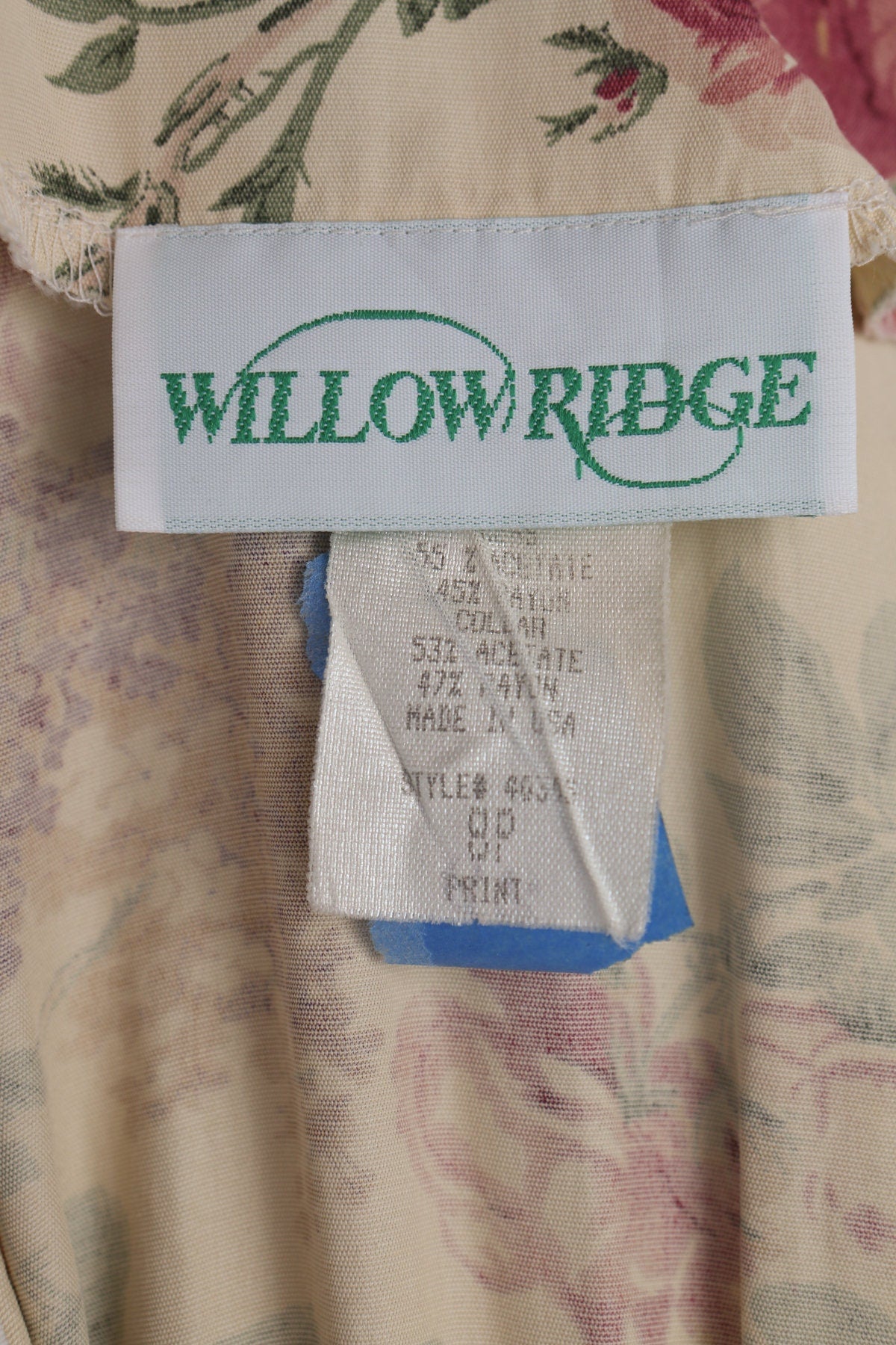 90's Women Floral Print Beige Rayon Dress