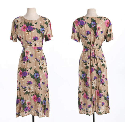Women Floral Print Beige Summer Long Dress