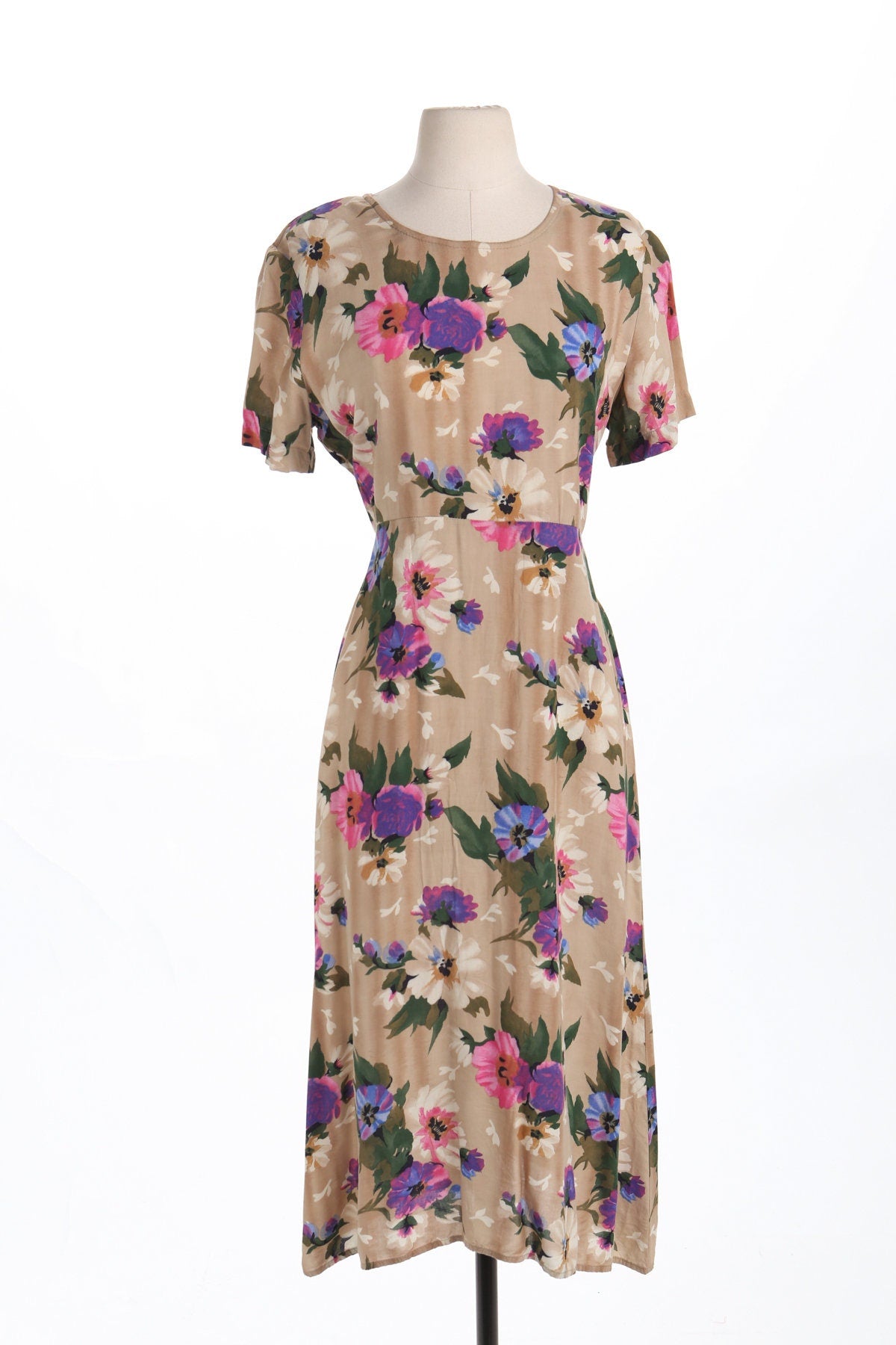 Women Floral Print Beige Summer Long Dress