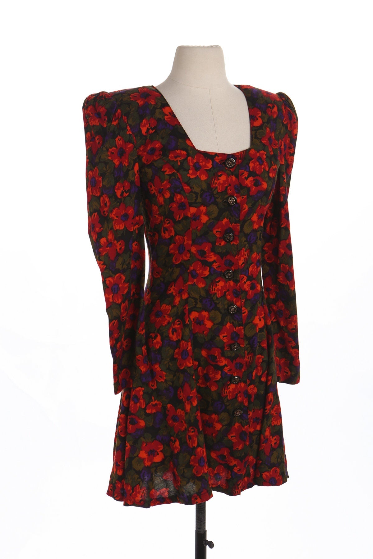 90's Women Casual Red Floral Dress