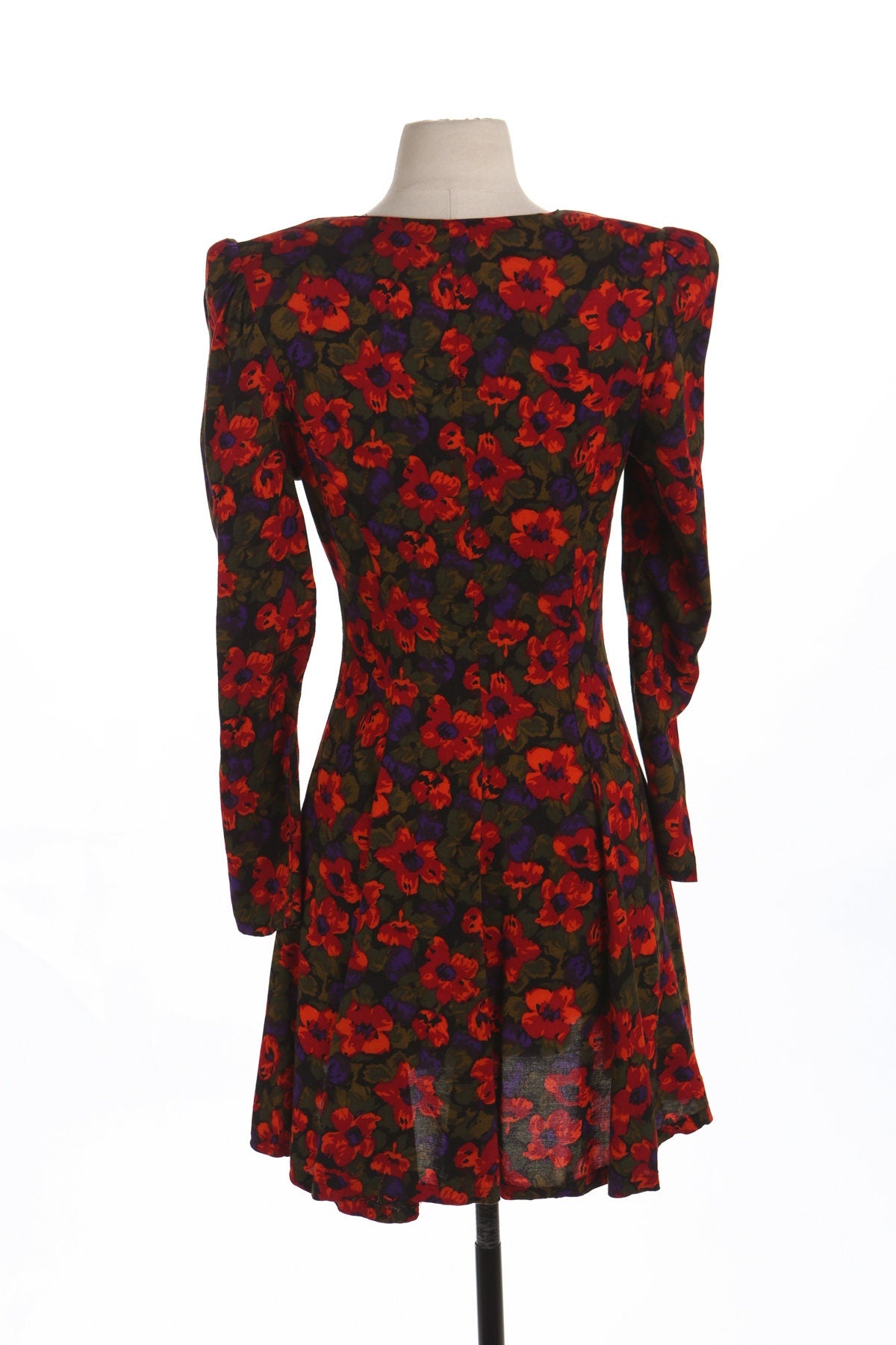 90's Women Casual Red Floral Dress