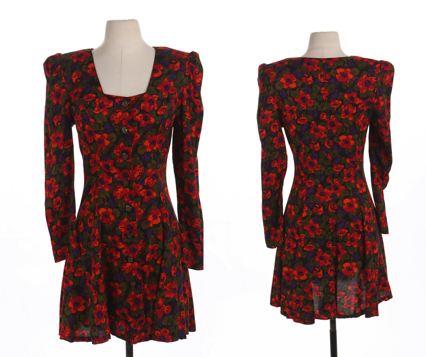 90's Women Casual Red Floral Dress