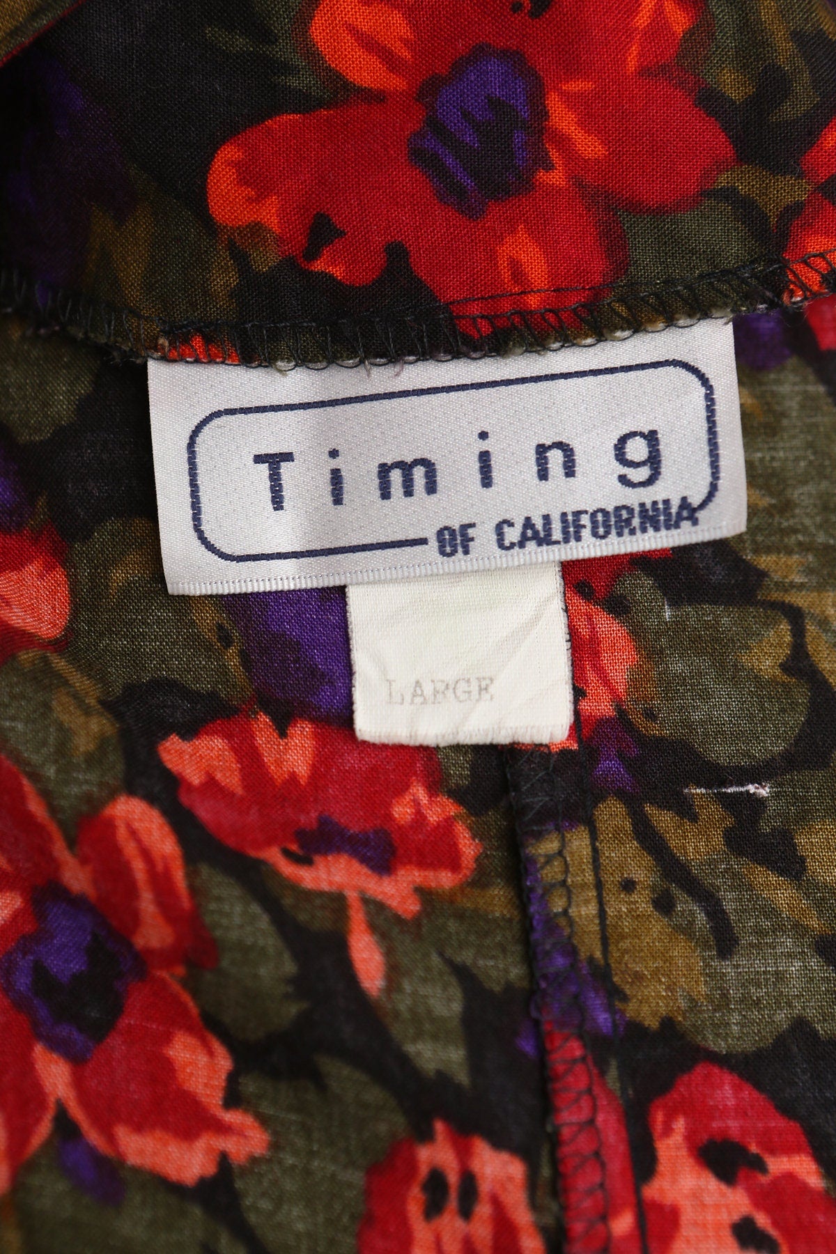 90's Women Casual Red Floral Dress