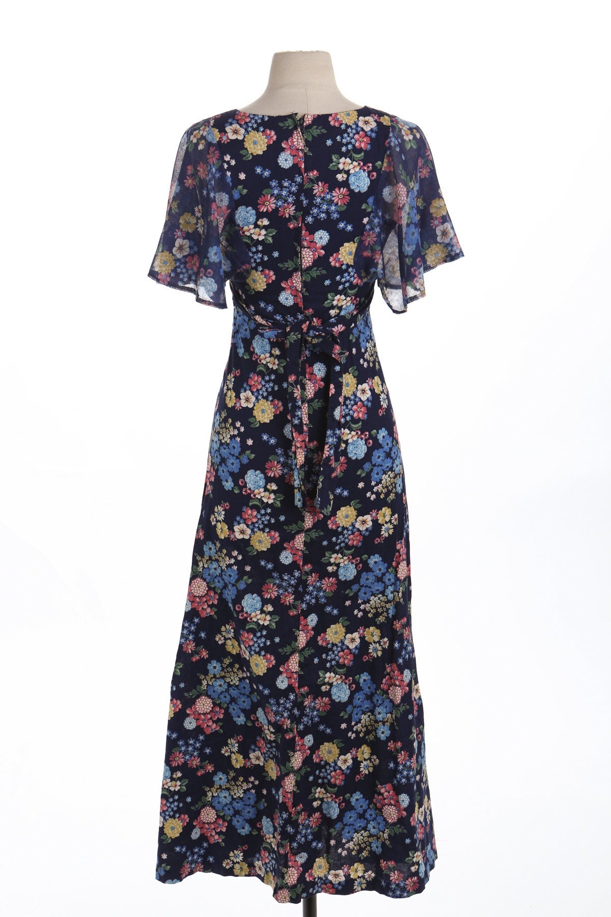 Vintage Women Long Floral Print Blue Summer Dress