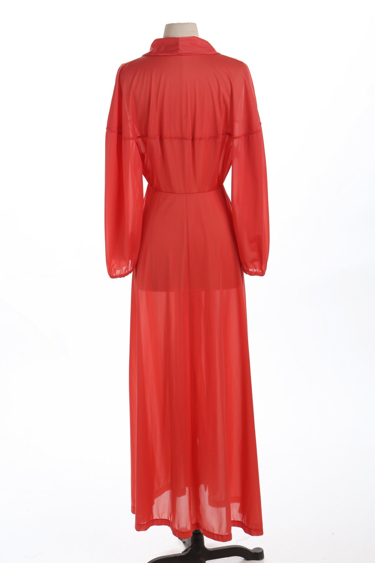 Vintage Red Sheer Polyester Night Dress - No Under Slip