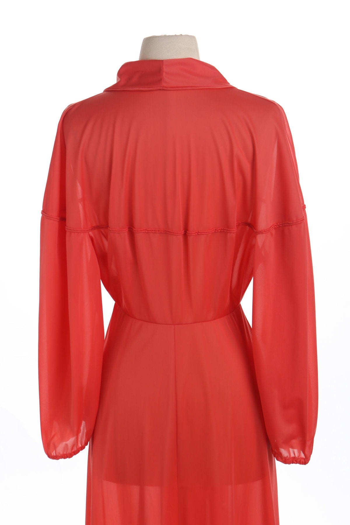 Vintage Red Sheer Polyester Night Dress - No Under Slip