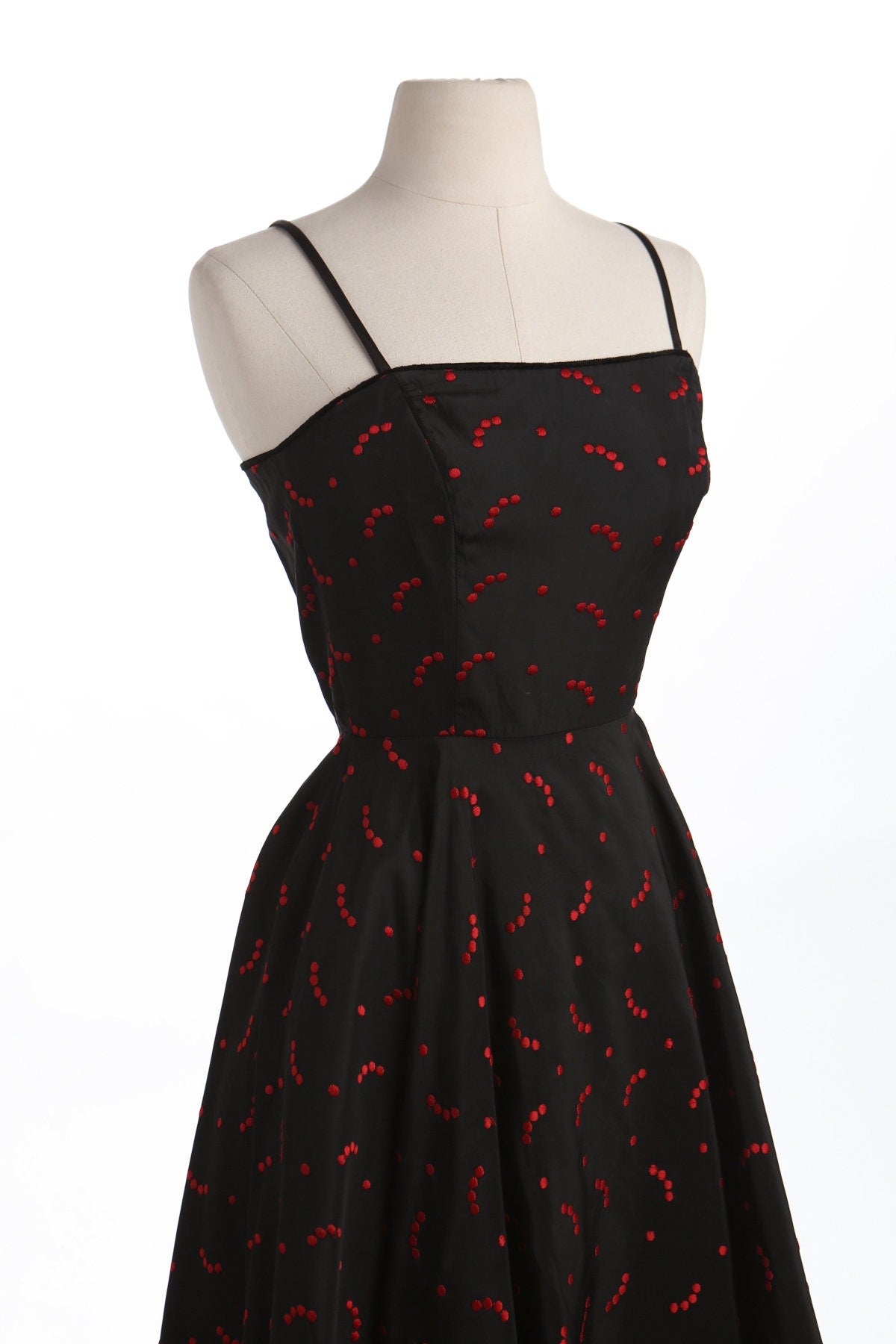 Vintage Women Black Red Dotted Casual Sleeveless Summer Dress