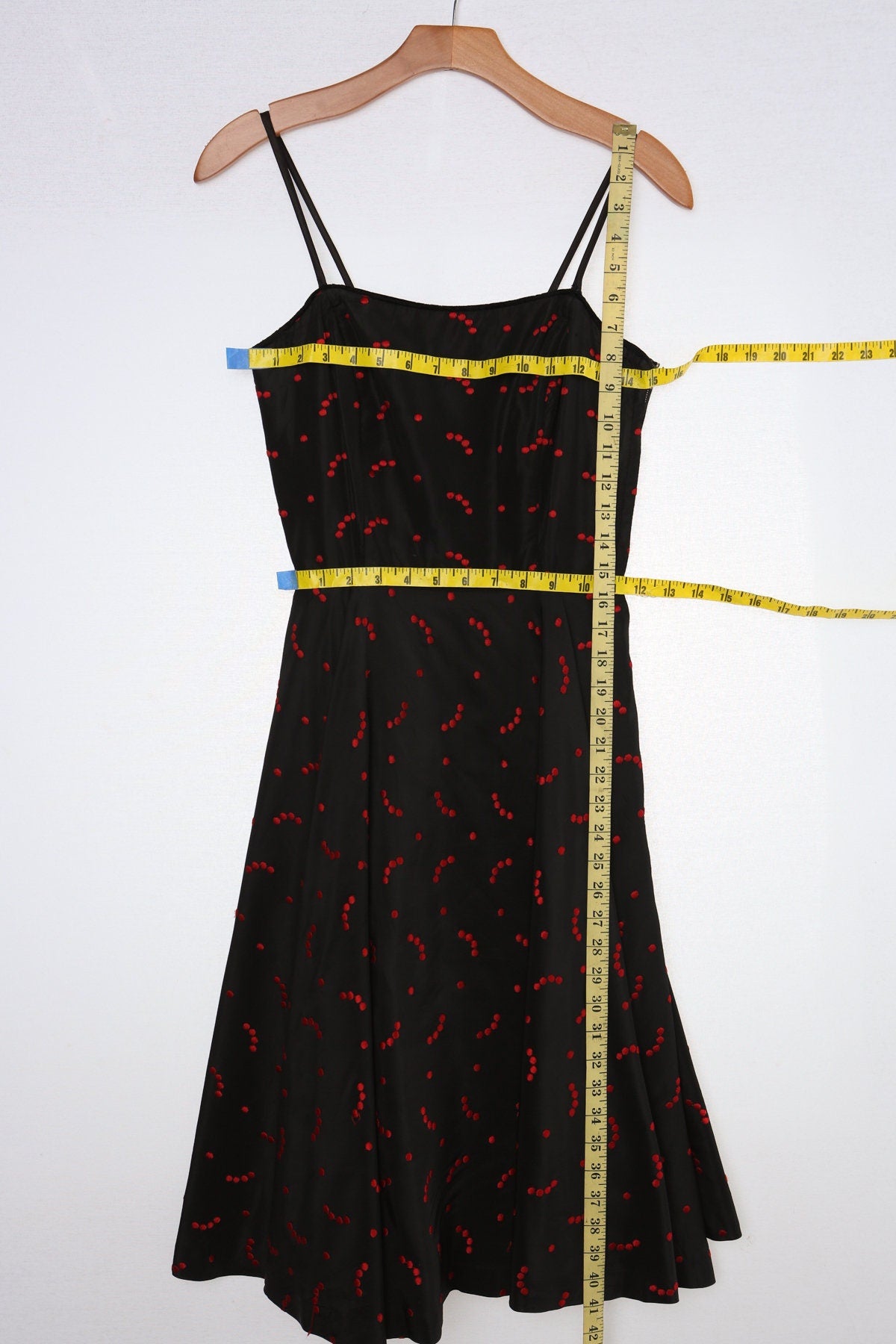 Vintage Women Black Red Dotted Casual Sleeveless Summer Dress
