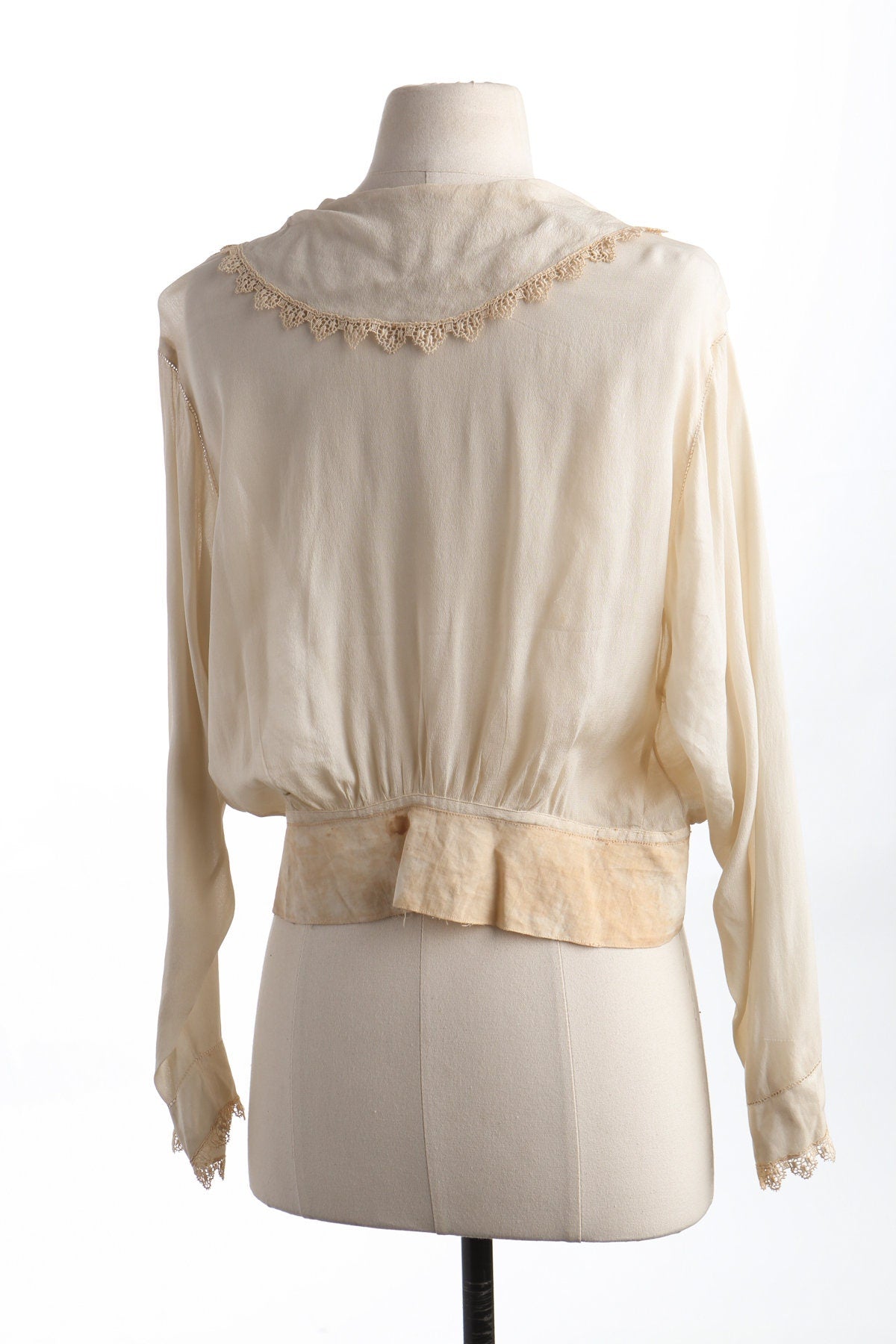 Vintage Women Victorian Style Off White Button Up Top