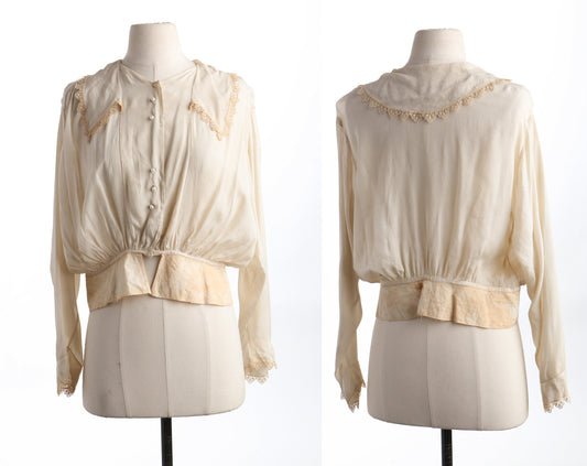 Vintage Women Victorian Style Off White Button Up Top