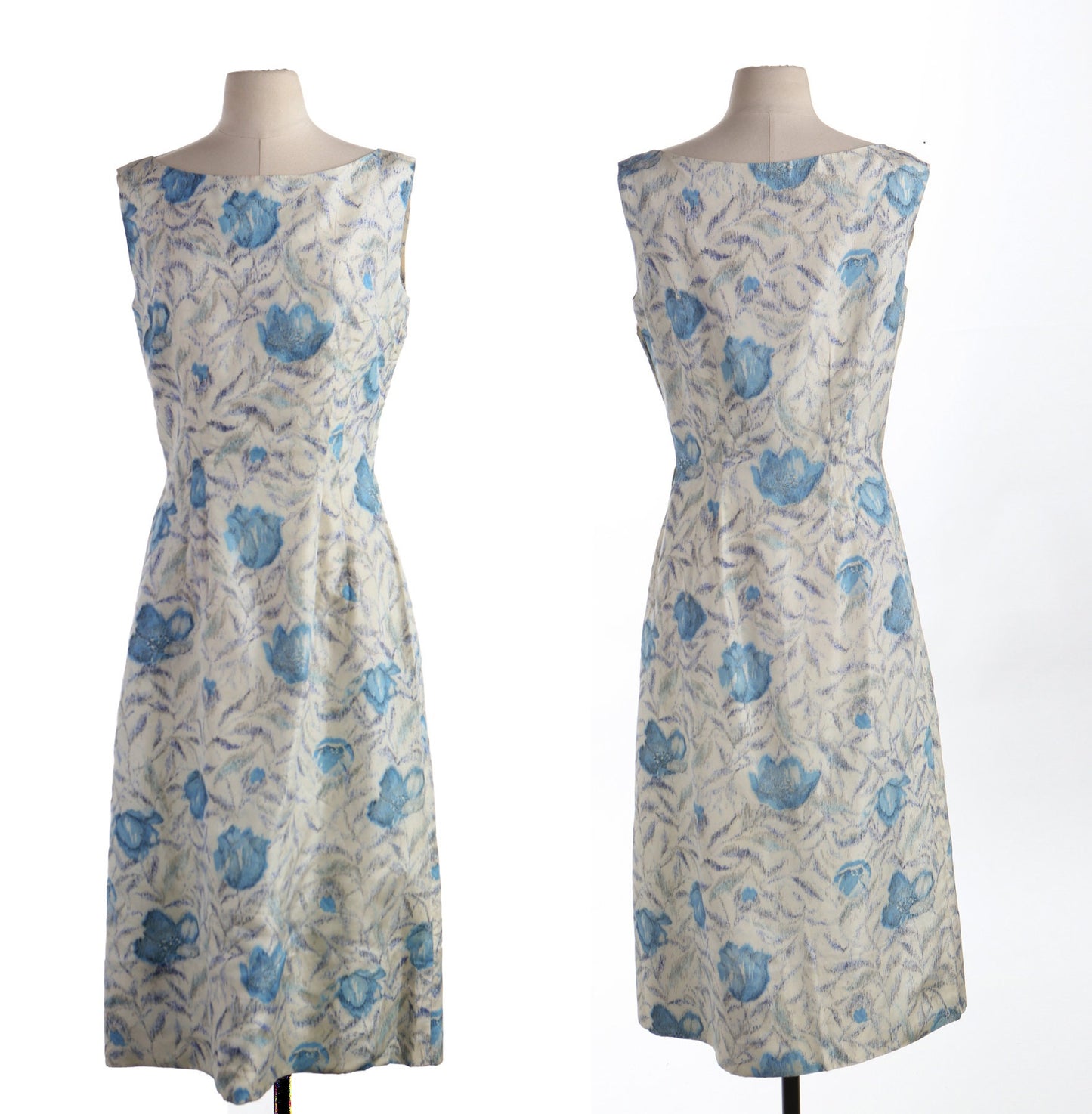 Women 50's White Floral Print Summer Dress