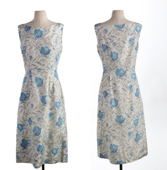 Women 50's White Floral Print Summer Dress