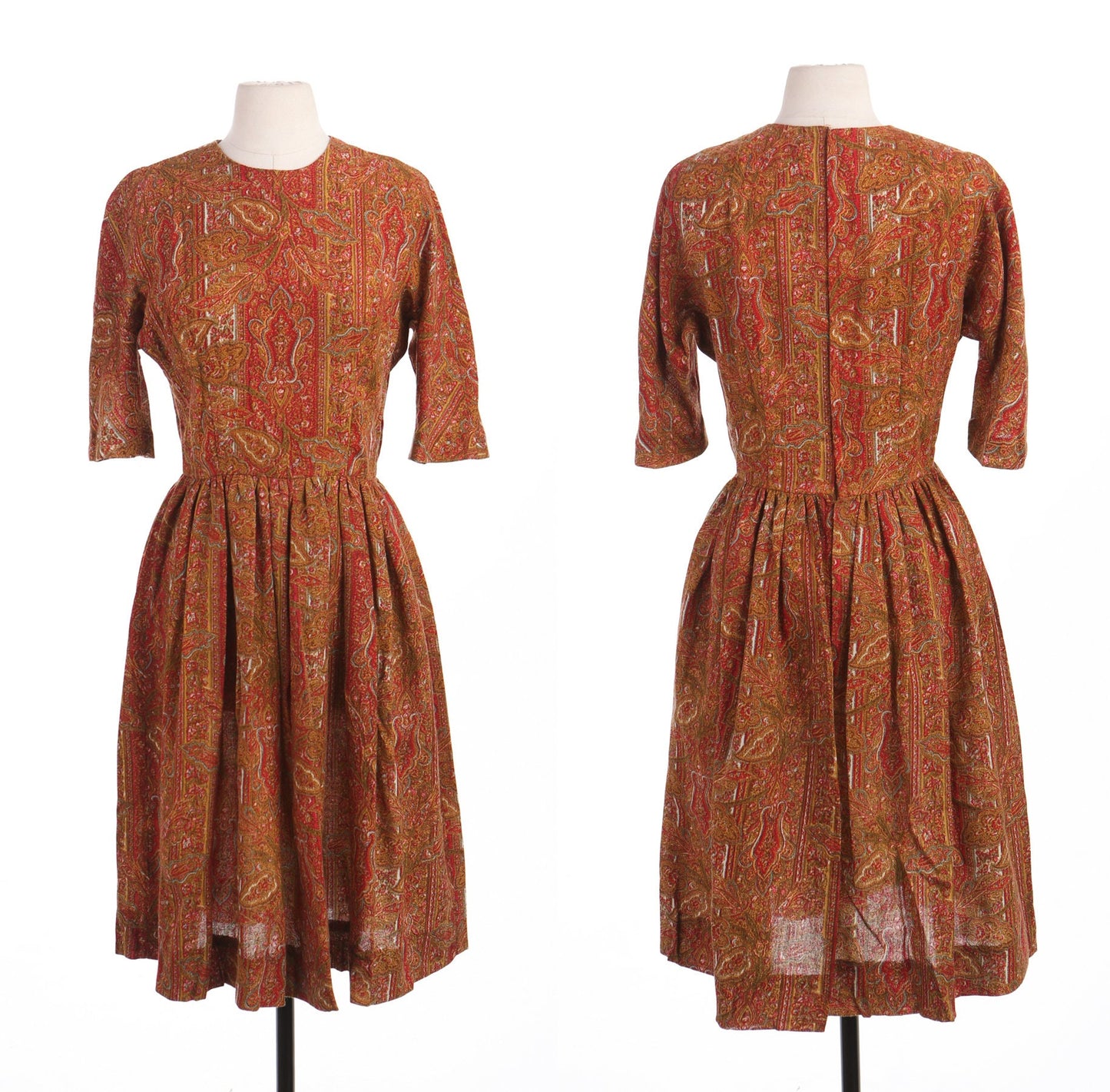 Women 50's Floral Print Red Summer Dress