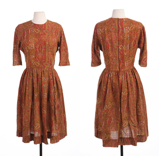 Women 50's Floral Print Red Summer Dress