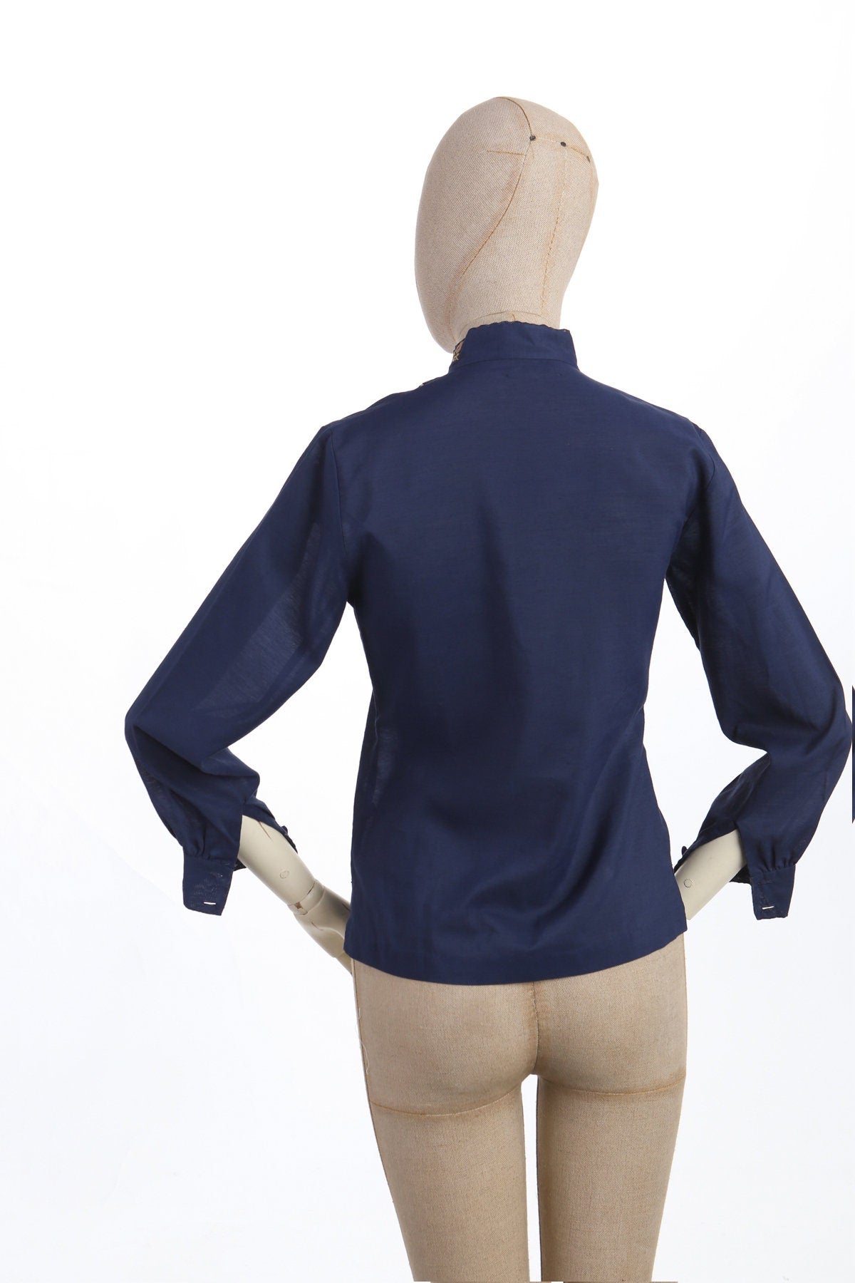 Vintage Cheogsam Blue Blouse With Floral Embroidery