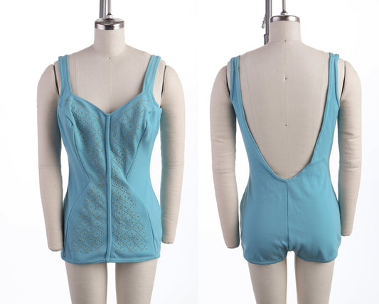 Vintage Women Blue Swimsuit