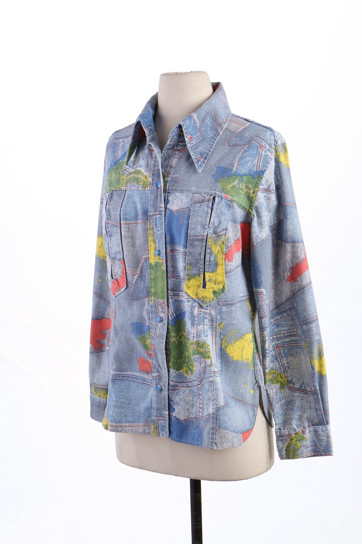 70's Women Cotton Button Up Blouse