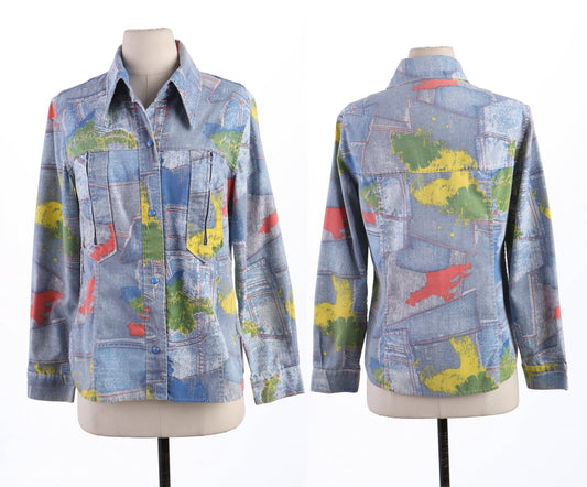 70's Women Cotton Button Up Blouse