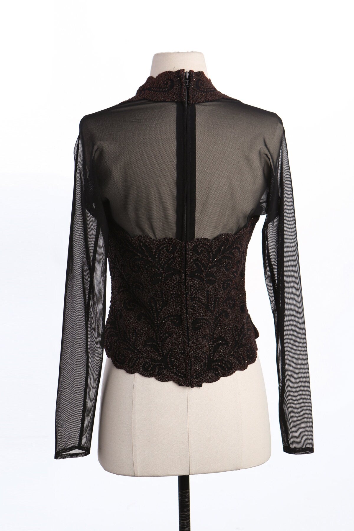 Y2K Black Women Sheer Floral Print Long Sleeve Casual Top