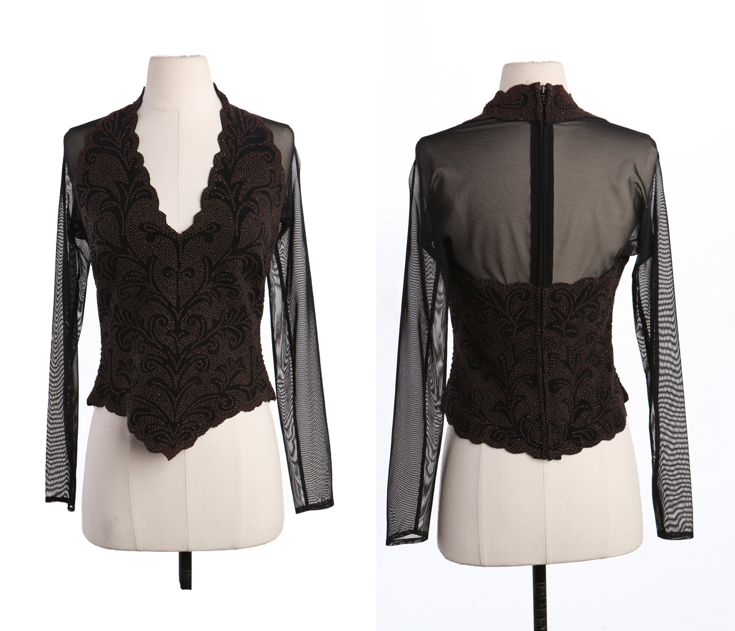 Y2K Black Women Sheer Floral Print Long Sleeve Casual Top