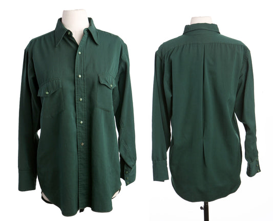 Vintage Men Long Sleeve Green Western Shirt