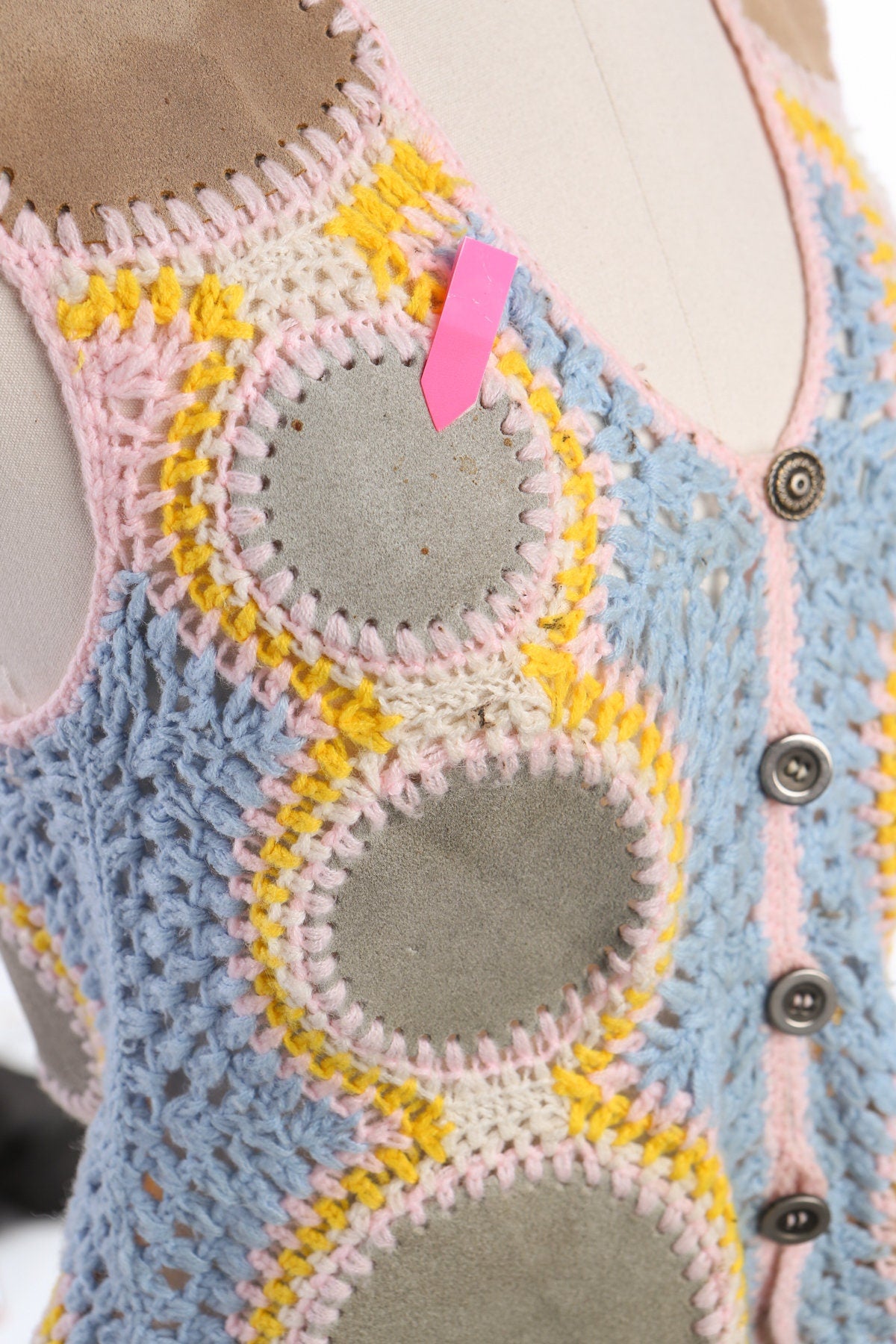 70's Women Suede Knitted Button Up Vest