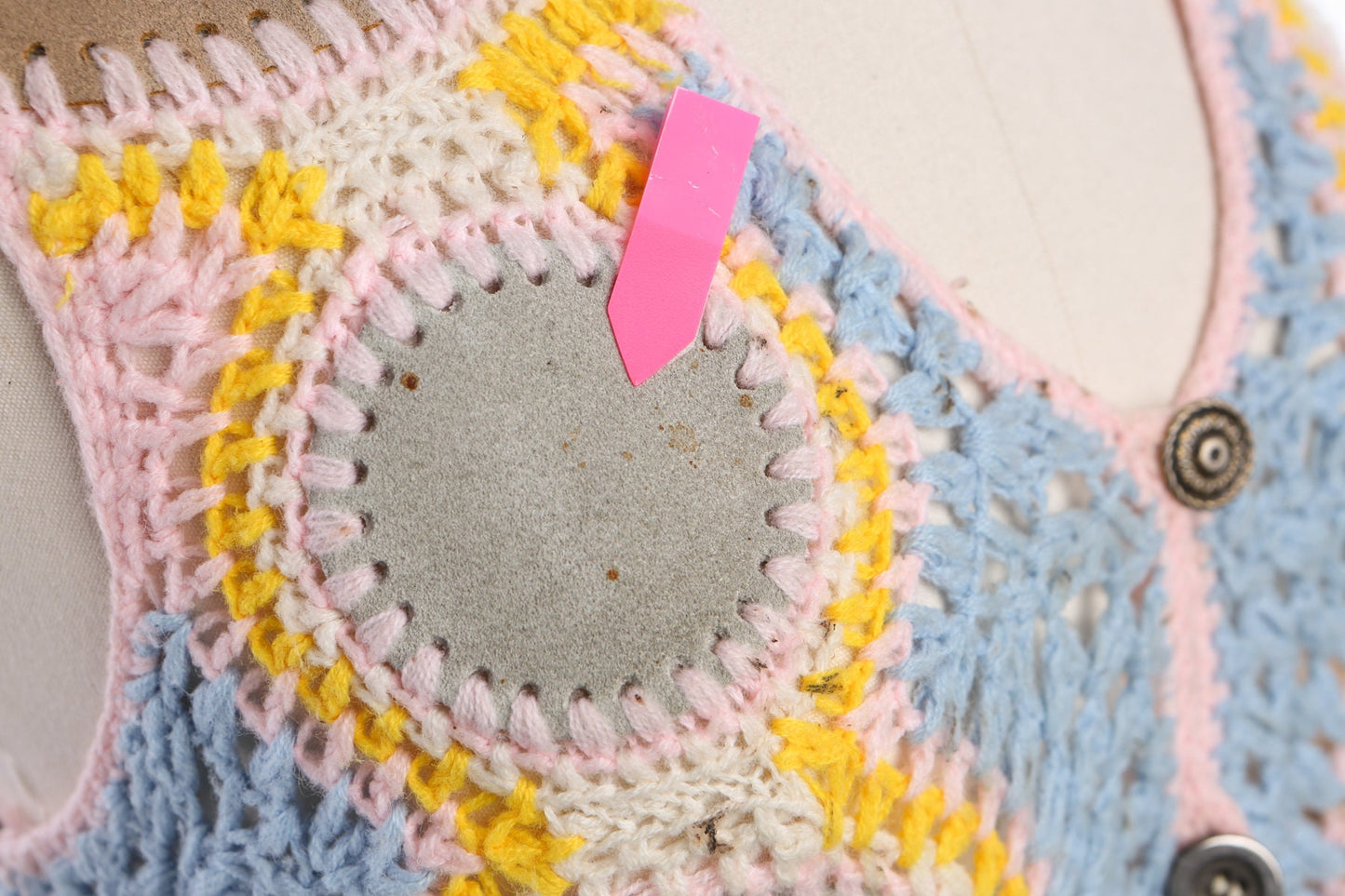 70's Women Suede Knitted Button Up Vest