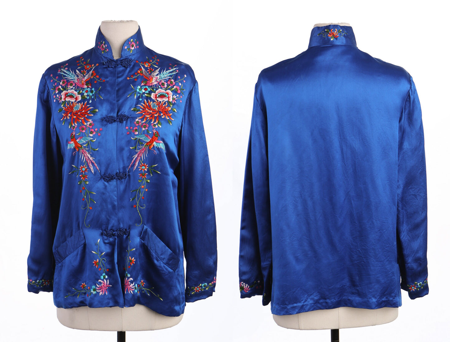 Vintage Blue Cheogsam Embroidered Blouse