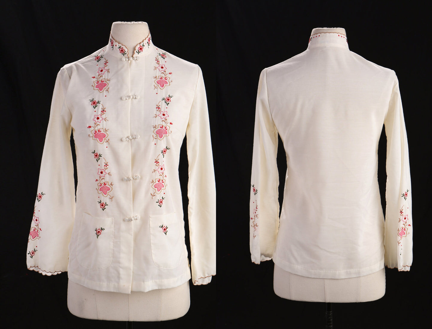 Vintage Women Chinese Cheongsam Floral Embroidered White Blouse