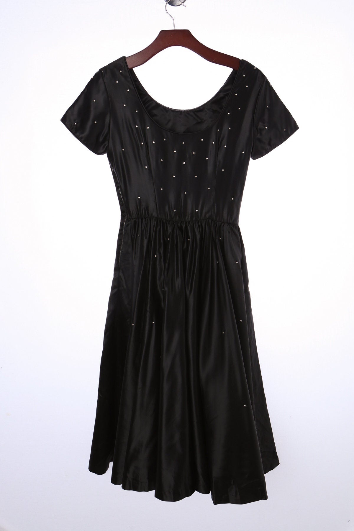 50's Women Black Casual Dress With Rhinestones