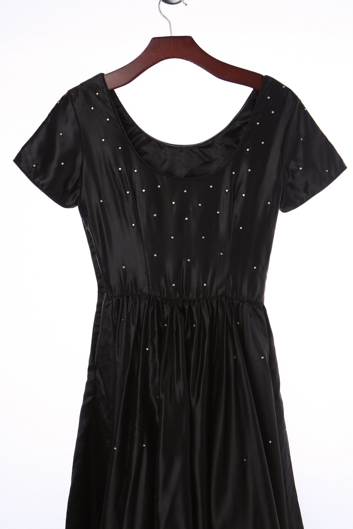 50's Women Black Casual Dress With Rhinestones
