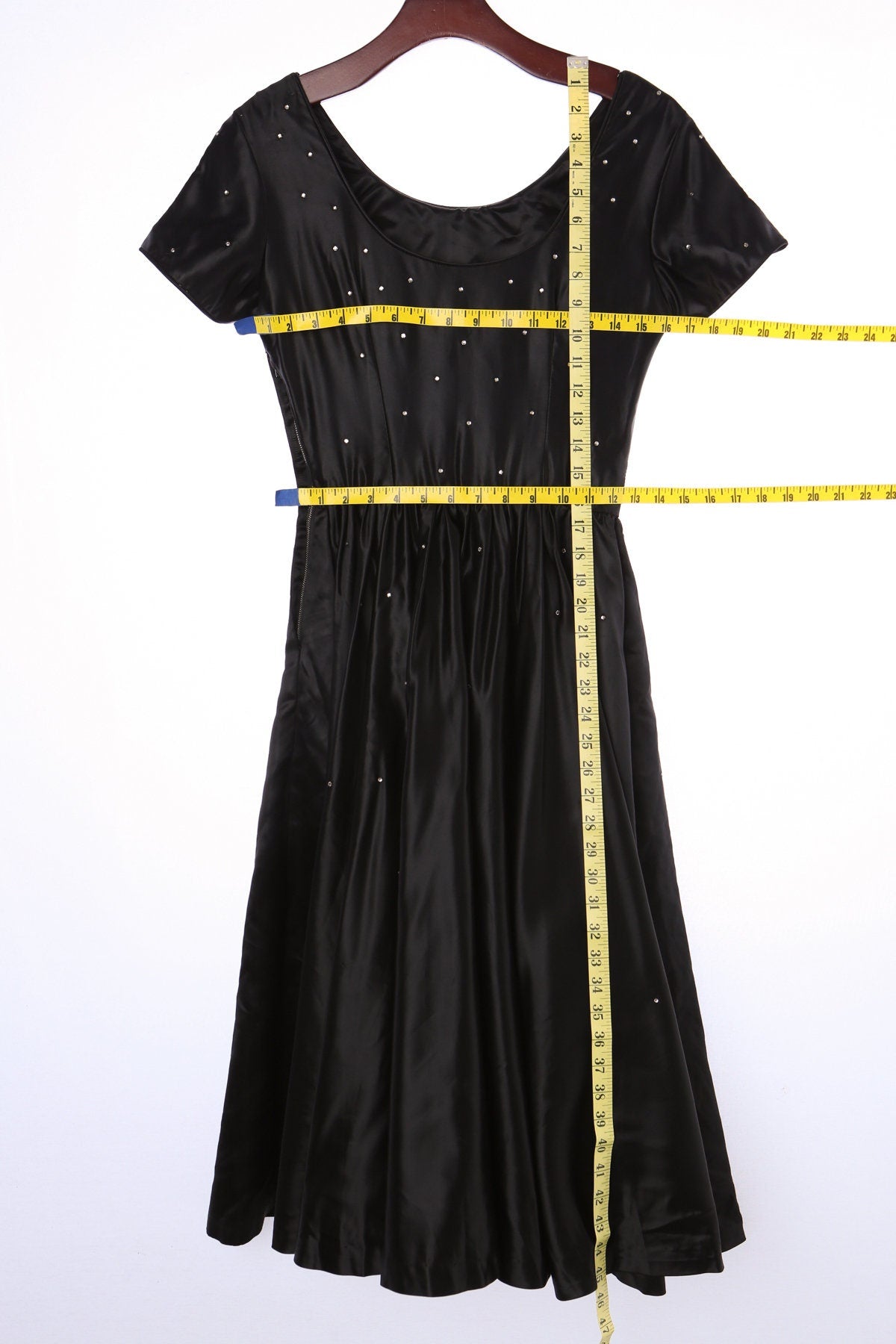 50's Women Black Casual Dress With Rhinestones