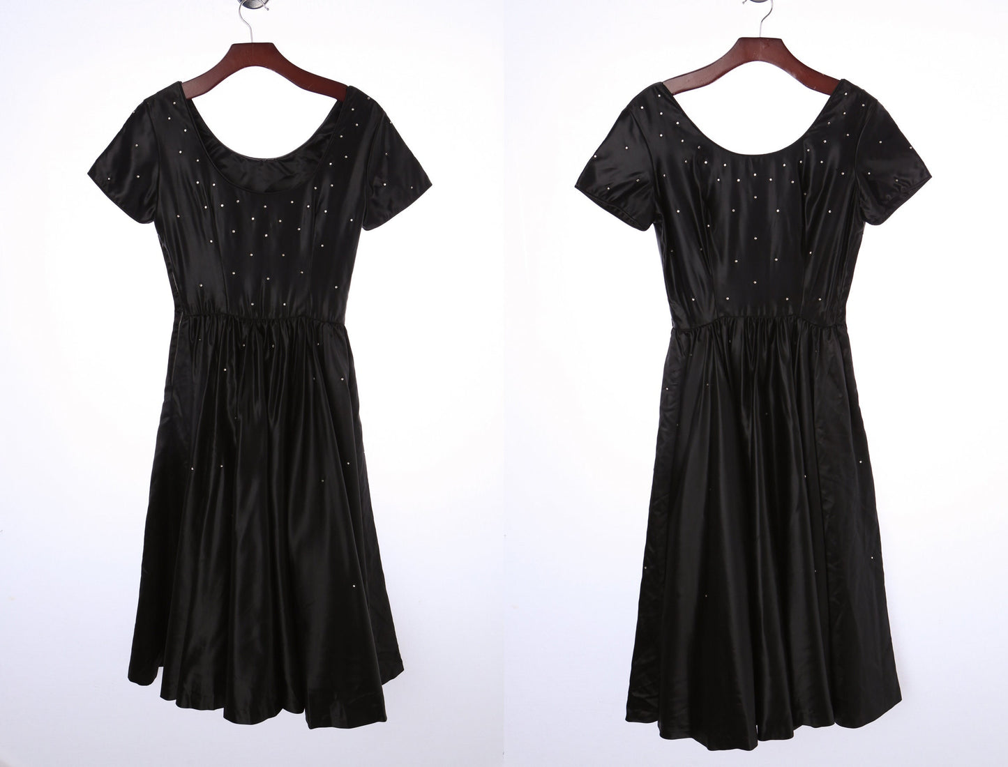 50's Women Black Casual Dress With Rhinestones