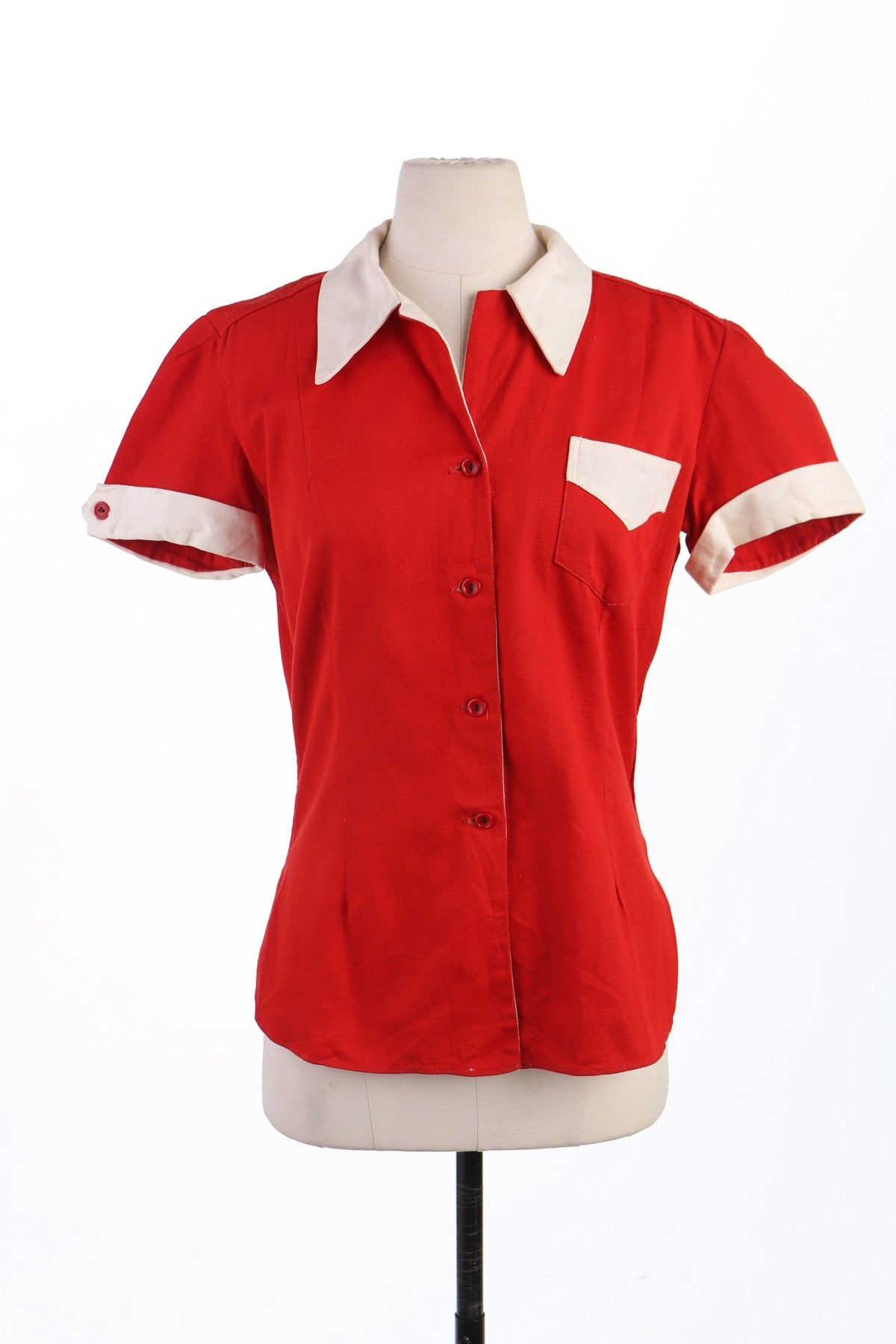 Vintage Women Red Bowling Shirt