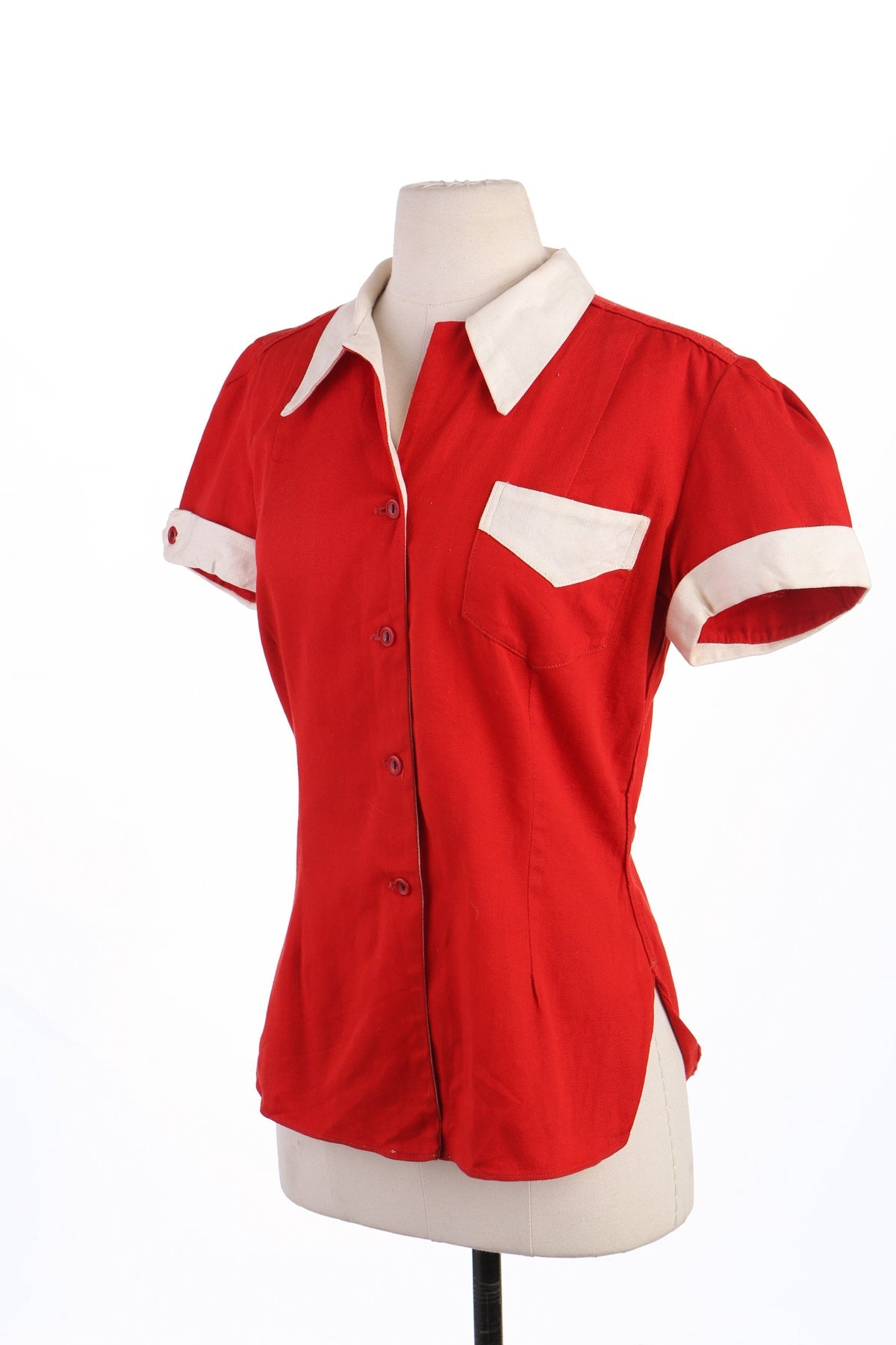 Vintage Women Red Bowling Shirt