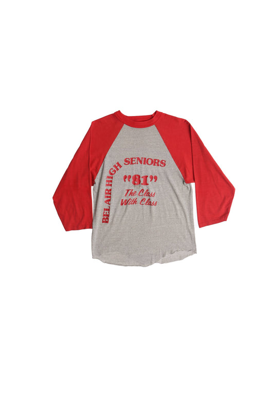 Vintage Bel Air High School 1981 Class Gray with Red Sleeves Graphic Shirt