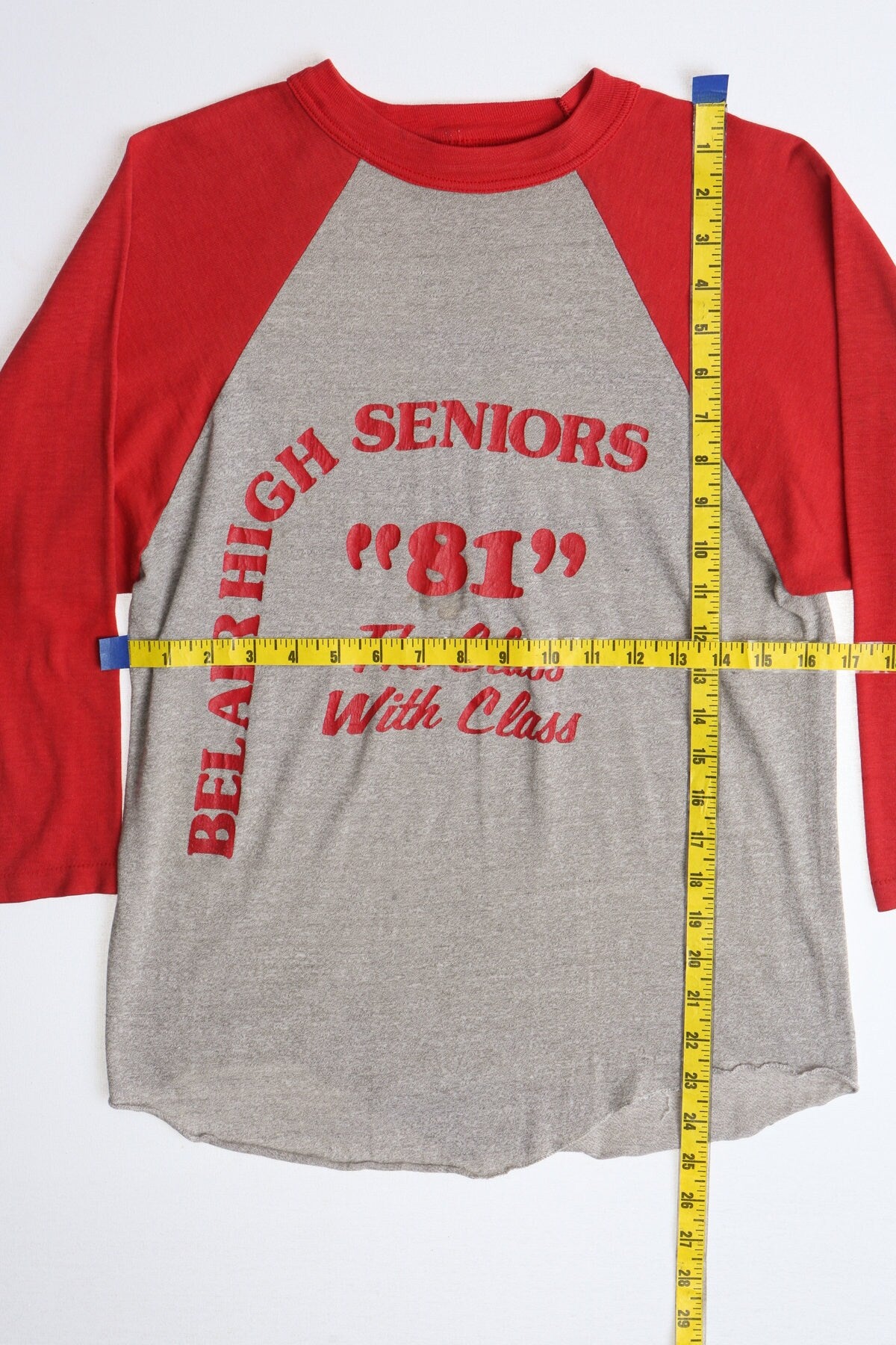 Vintage Bel Air High School 1981 Class Gray with Red Sleeves Graphic Shirt