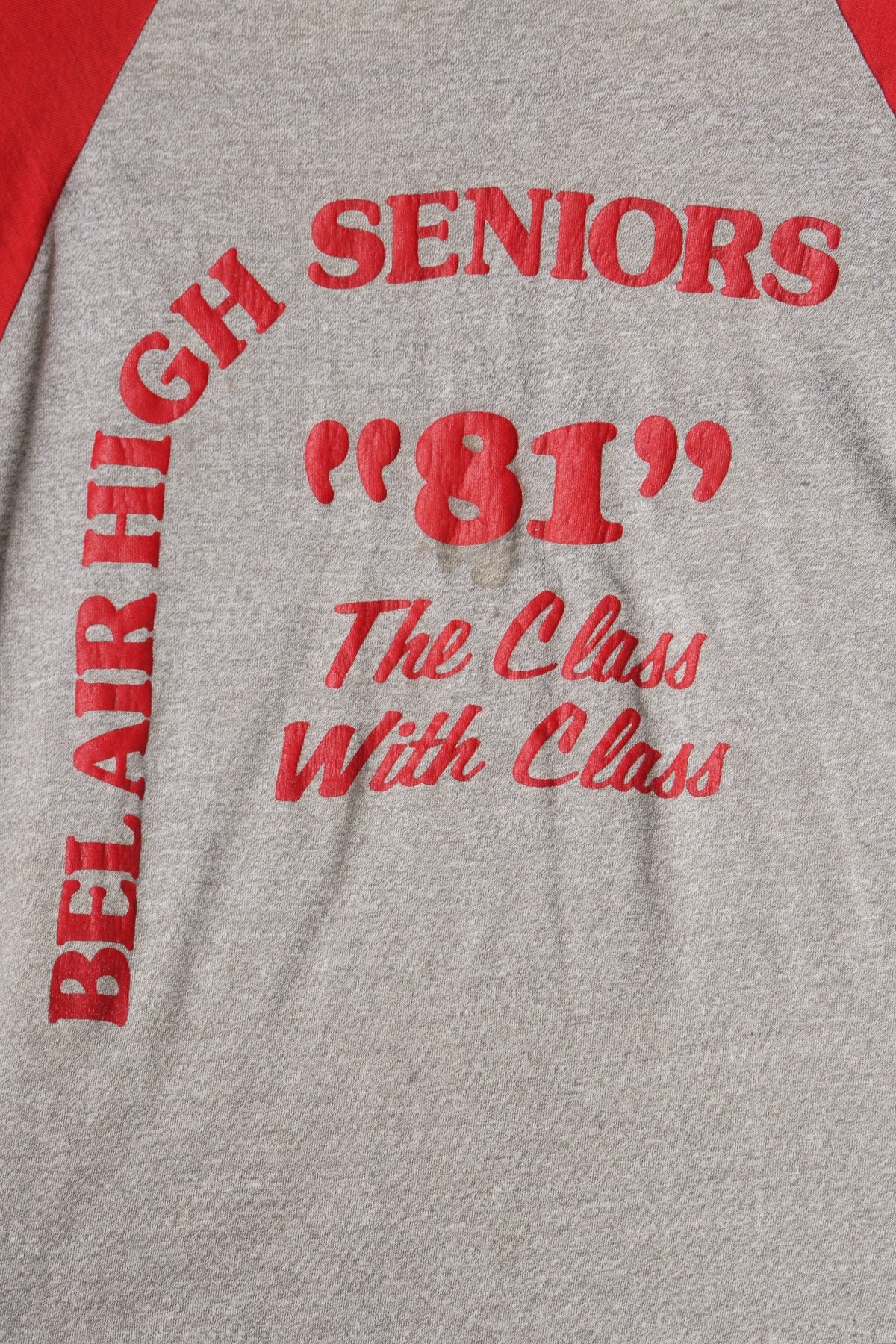 Vintage Bel Air High School 1981 Class Gray with Red Sleeves Graphic Shirt