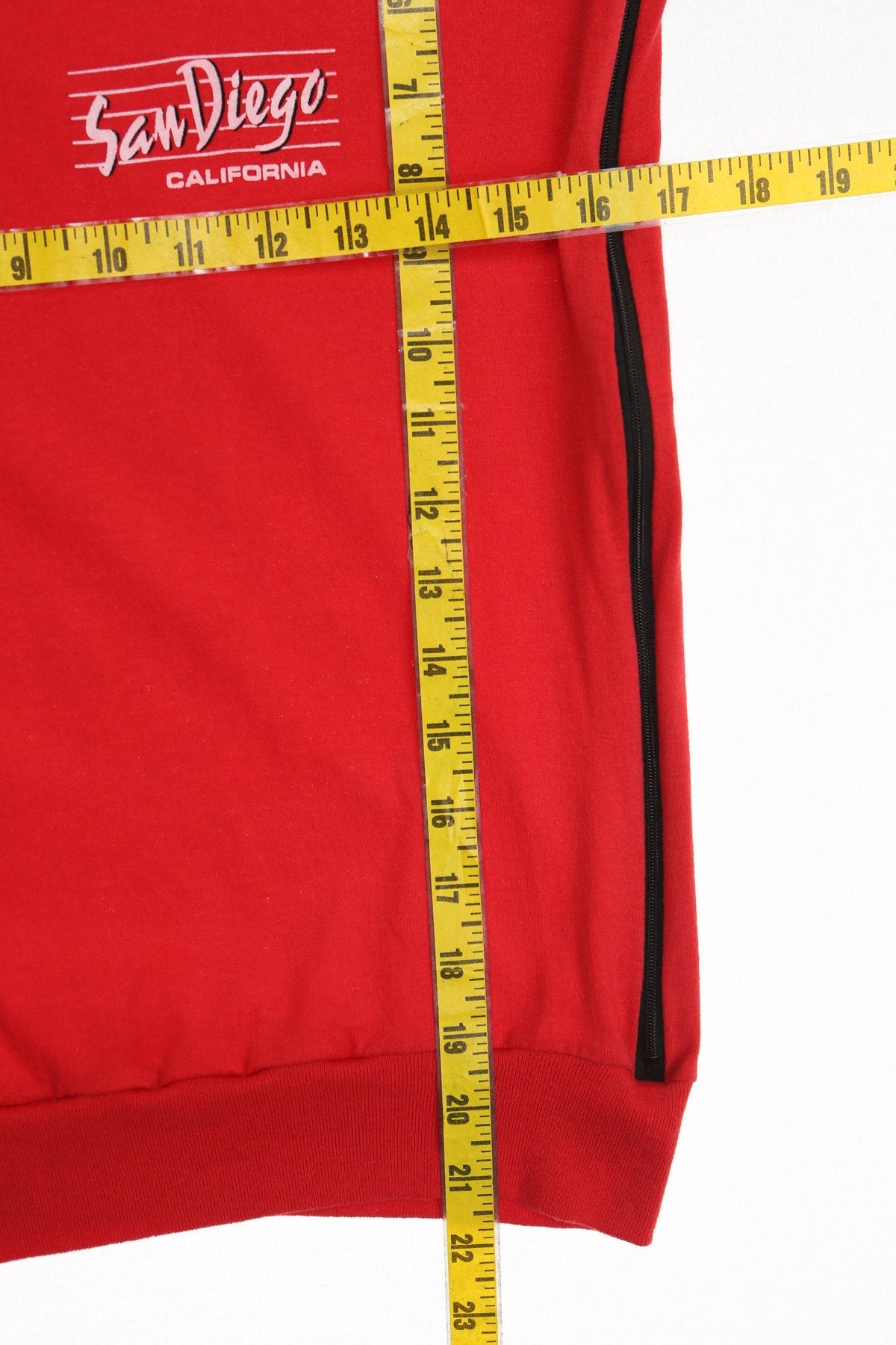 Vintage Sleeveless Red T-shirt - 80's Style - San Diego California Print - Zipper Closure Sleeves
