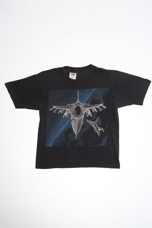 Vintage Black Graphic T-shirt - F-16 Fighter Jet Tactical Fighter Print